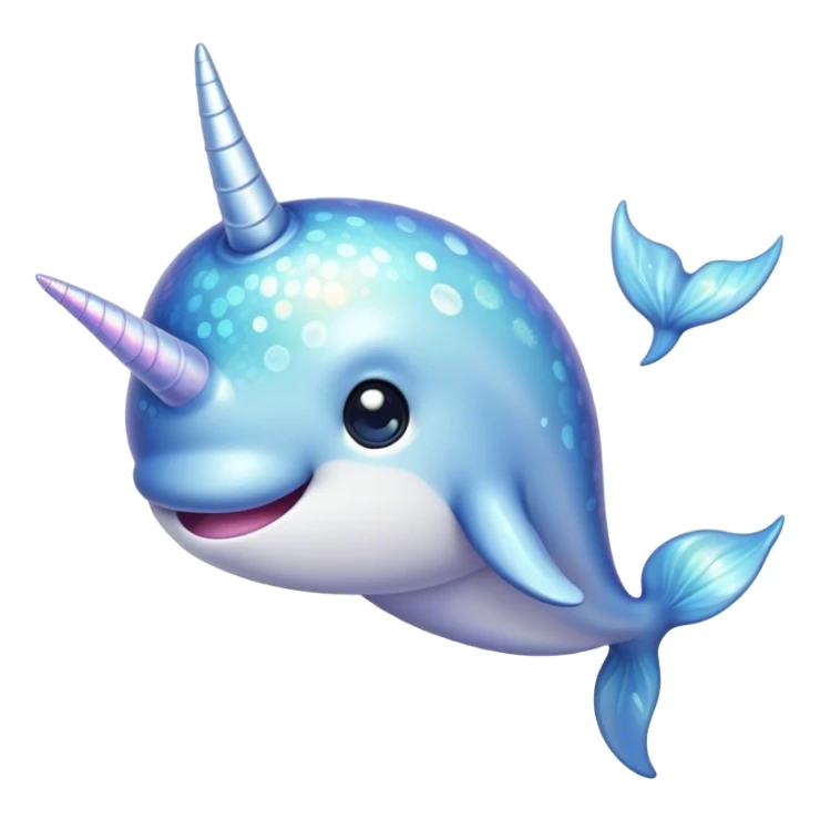 Cinematic Cute Cute Narwhal Portrait Emoji, Head tilted playfully and inquisitively, featuring a charming, sleek body with softly iridescent skin, a prominently spiraled tusk and large, twinkling eyes full of gentle wonder, Simplified yet irresistibly adorable features, highly detailed, glowing with a warm, inviting ocean glow, high shine, affectionate and lively, stylized with a touch of magical sea whimsy, soft glowing outline, capturing the essence of a mischievous yet endearing cute narwhal that seems as if it could frolic out of the screen into your heart! sticker