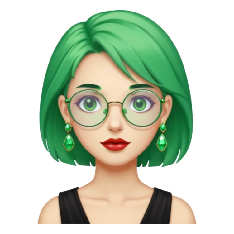 gem lover woman with gem accessories excessive amount gem glassess very big gem earrings green hair sticker