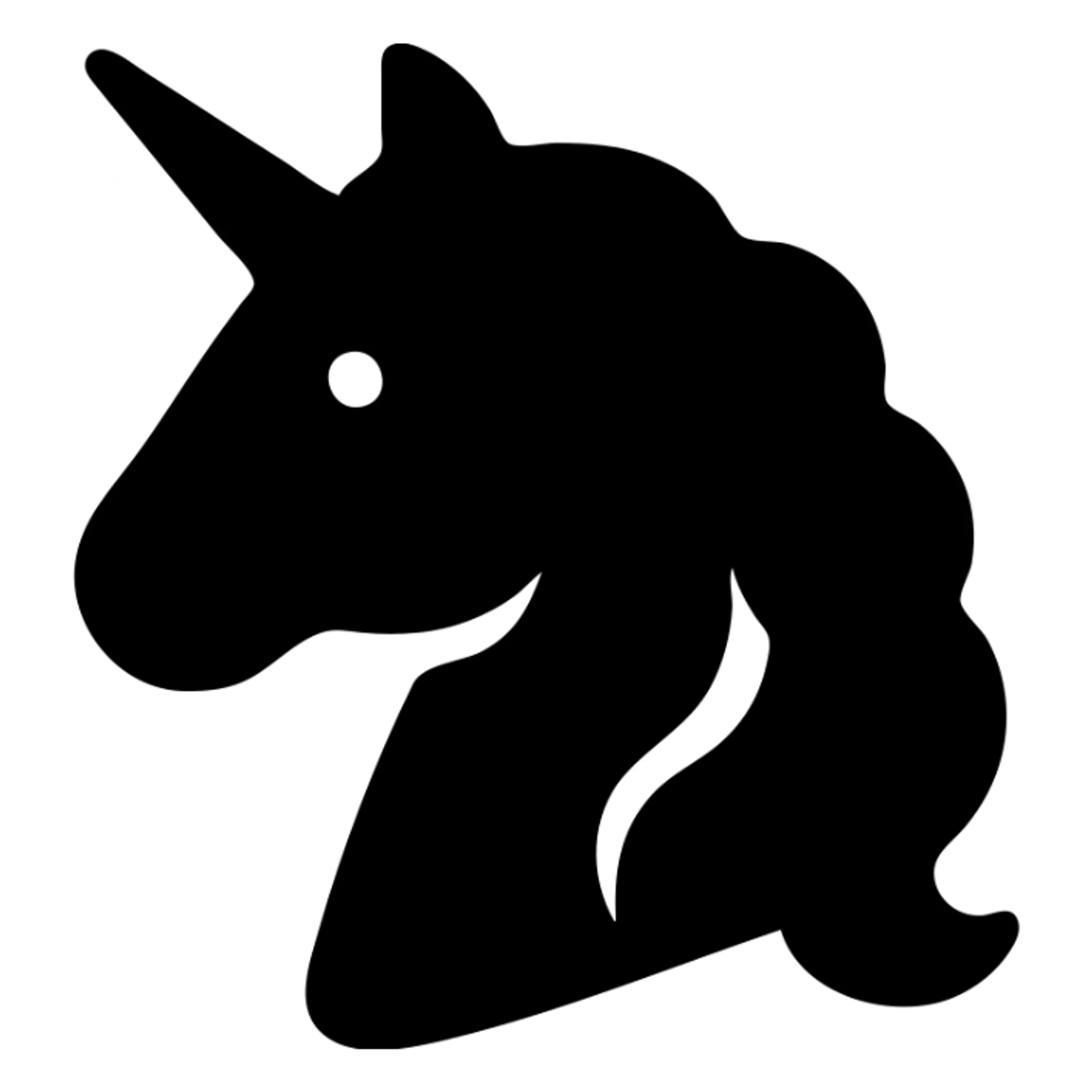 A unicorn in a black filled icon style, with a mane. sticker