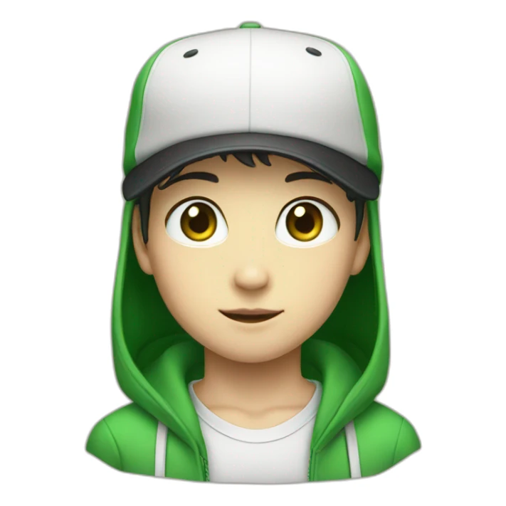 japanese boy, green eyes, cap sticker