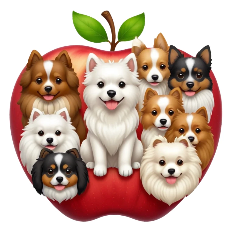 Multiple dogs piling on top of an Apple logo sticker