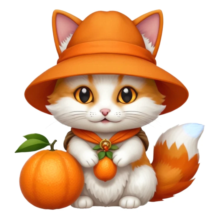 Cat wearing a hat and has a kitsune fruit in her hand sticker