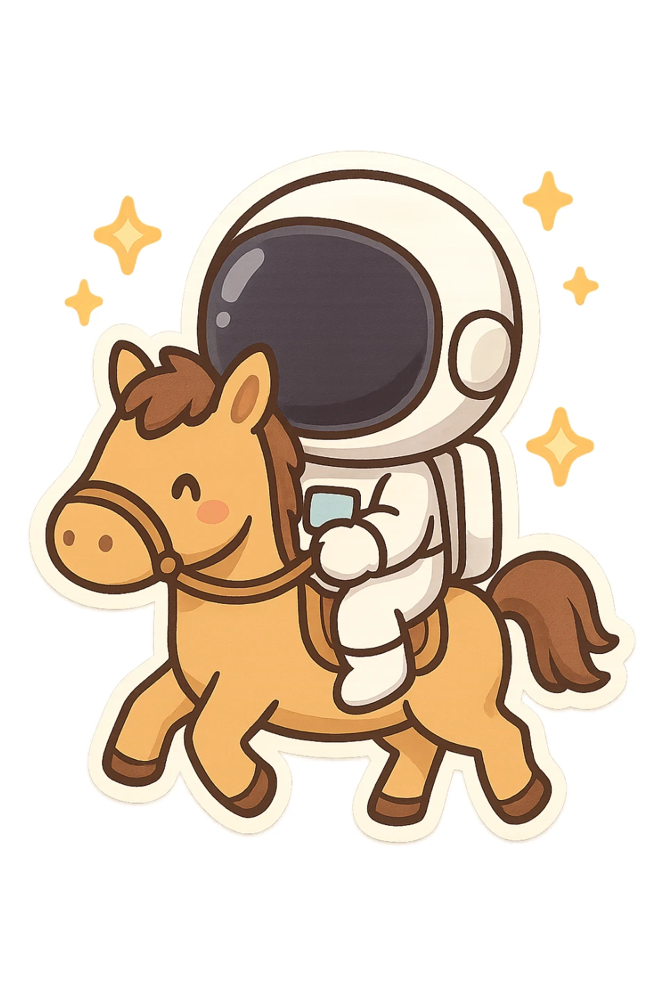 astronaut on horseback with stars in background sticker