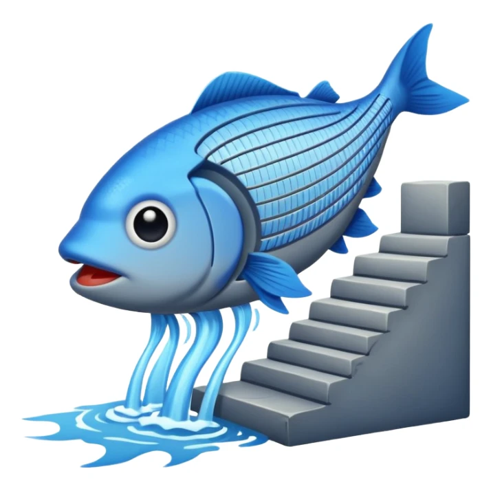 Emoji-style illustration of a fish ladder, flat vector look, bold outlines, minimal details, no background sticker
