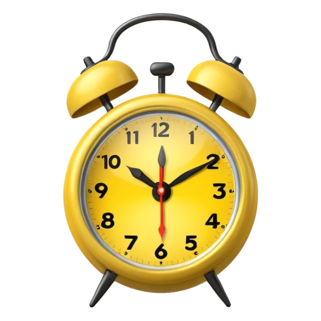 Generate a high-quality image of a generic yellow alarm clock with twin bells on top, classic shape, realistic color and shading, smooth gradient colors, no facial features, no brand marking


 sticker
