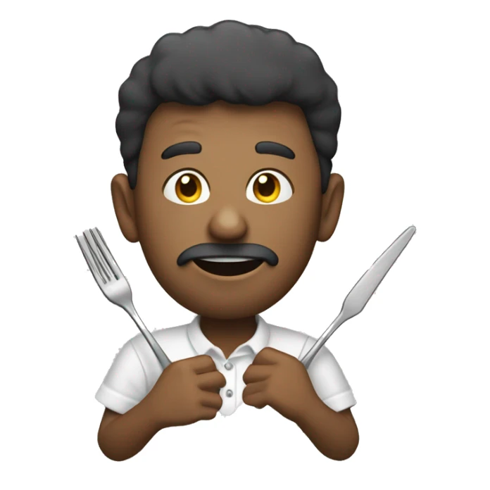 Person who is hungry, who drooles with cutlery in his hands sticker