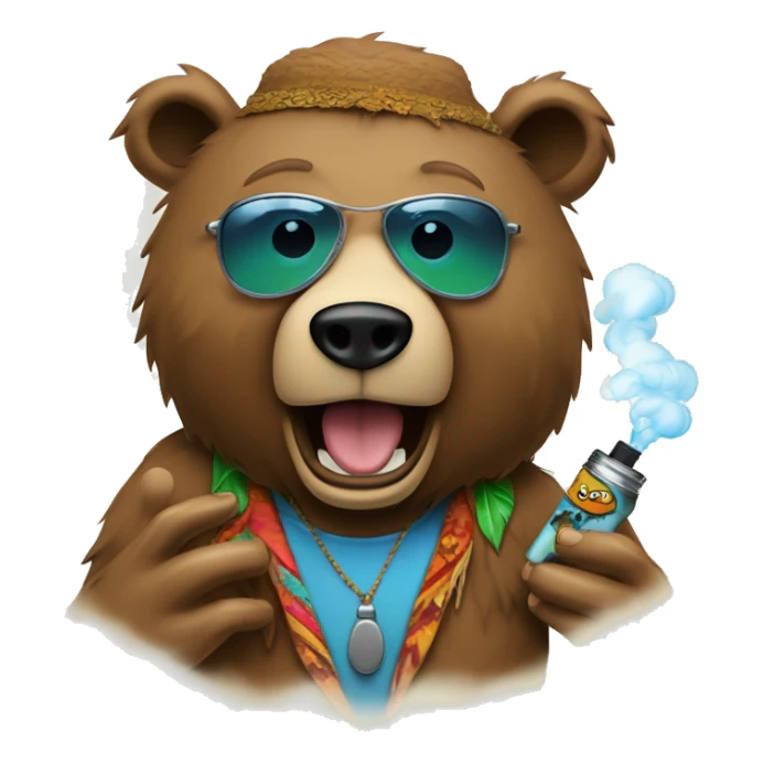 a hippy snazzy cut bear vaping and vape coming out from both its ears. sticker