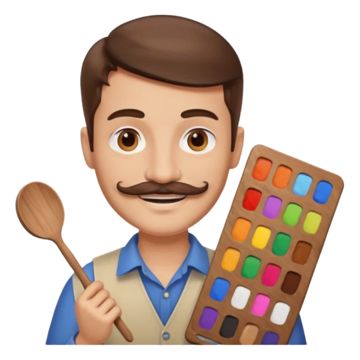 artist with palette and moustache smiling sticker