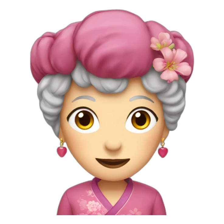 Chinese senior lady wear Glasgow love sign sticker