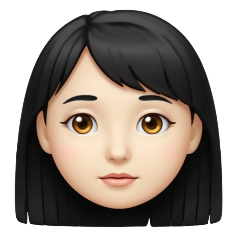 "Create a girl emoji with long black hair and short bangs under the eyebrow" sticker
