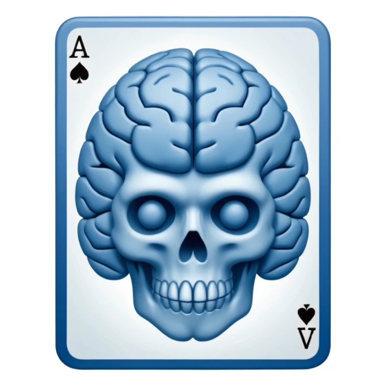 minimalist app icon, a face-down playing card, intricate back design with a stylized brain symbol in the center, monochromatic blues, isometric view, clean vector style, white background --style raw --stylize 150 sticker