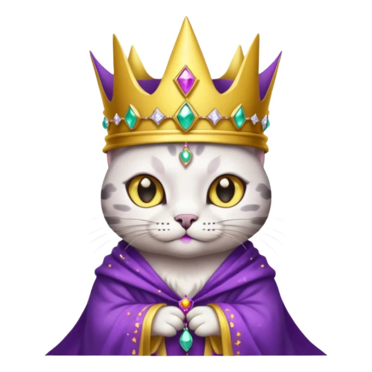 A wizard king cat that is mostly white with black spots and yellow eyes sticker