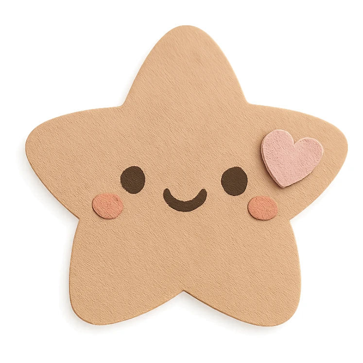 Cute pastel brown star with a tiny pastel heart, no limbs, full body, transparent background, kawaii paper craft style. sticker