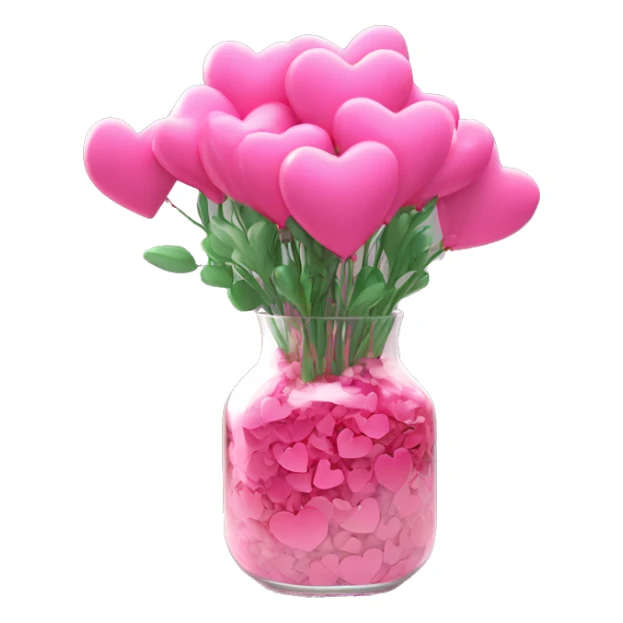 10000000 huge pink hearts on stems in a clear glass vase sticker