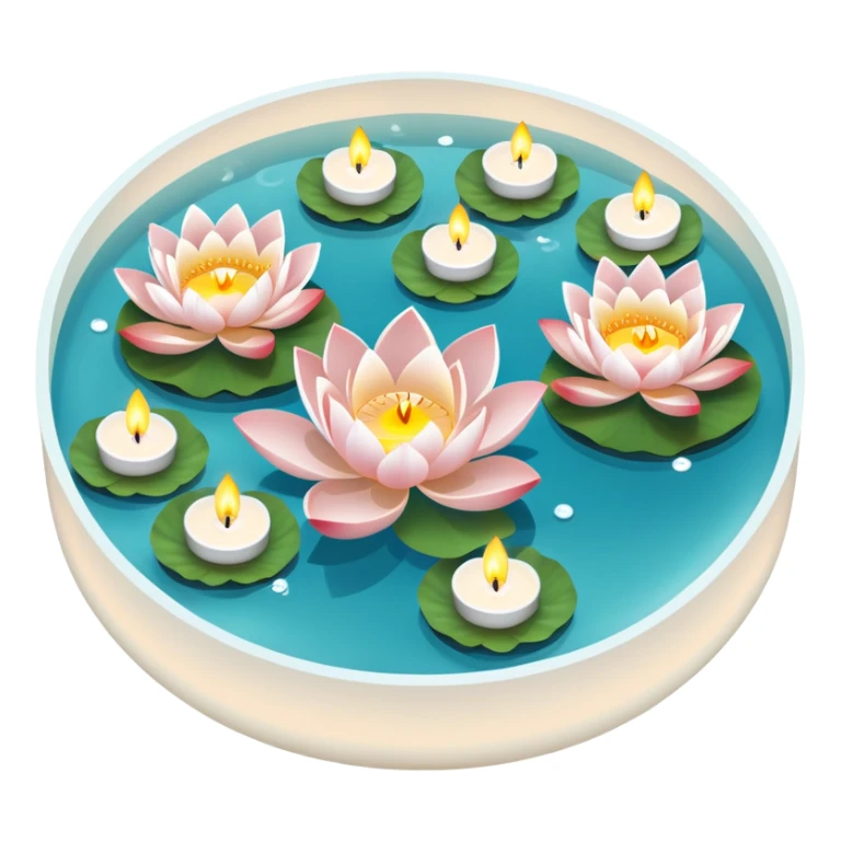 A pool with lotus flowers and tea lights floating on water sticker