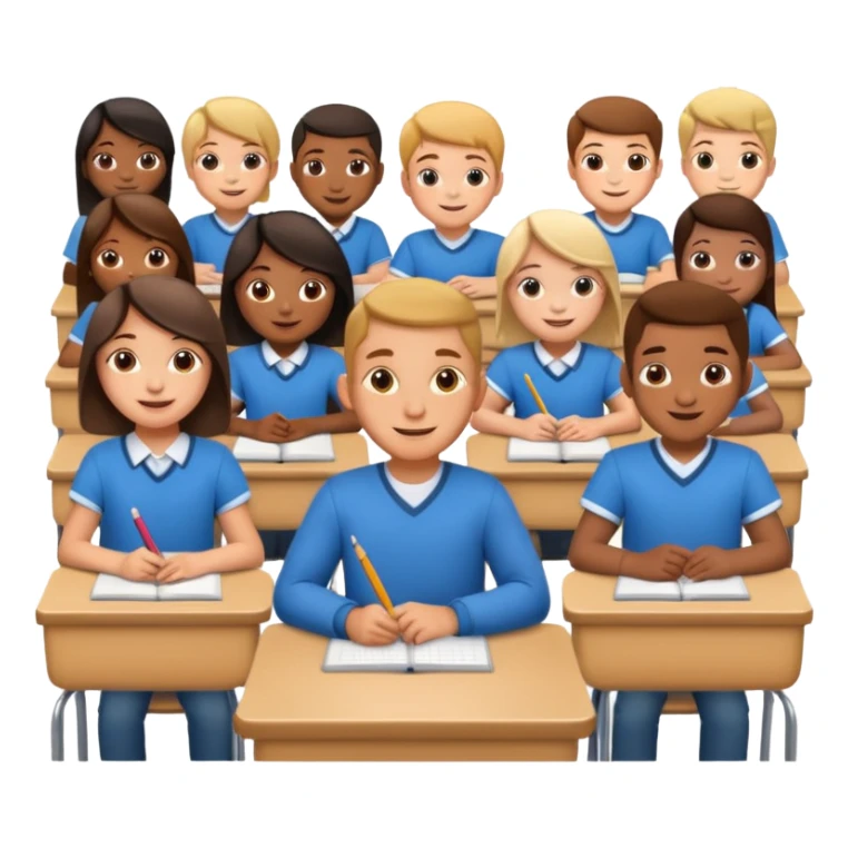 school children sitting in a row behind their school desks sticker