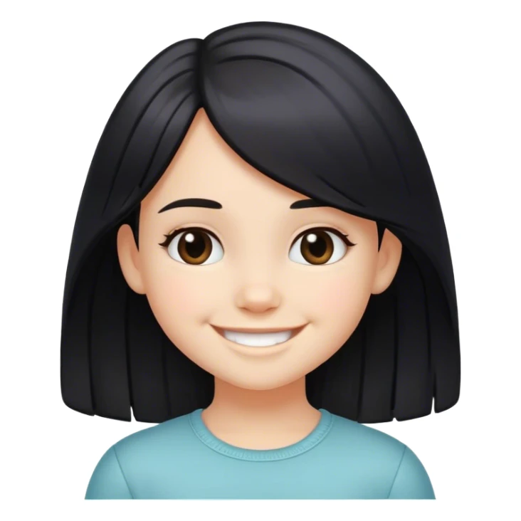A little cool toned girl with black thick open medium length hair smiling  sticker