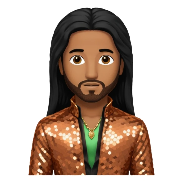 Omarion with long black hair, copper sequin outfit sticker