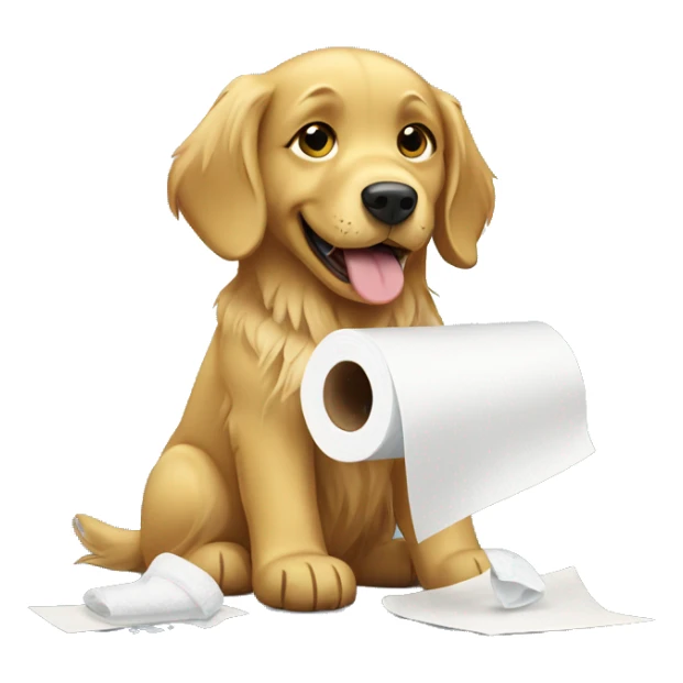 golden retriever eating toilet paper  sticker