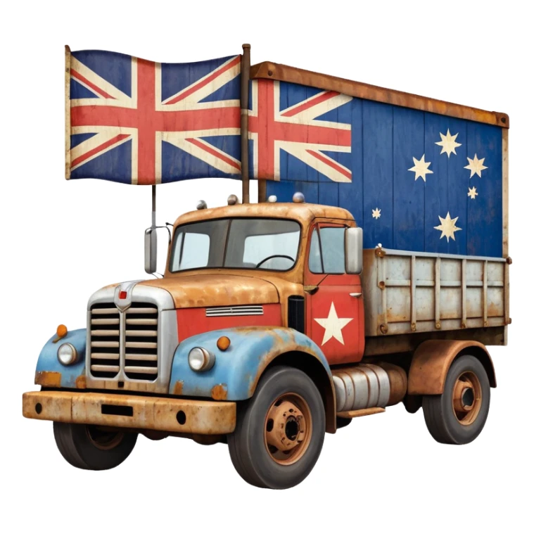 Old Mack truck with Australian flag decal on door sticker