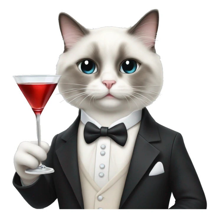 Ragdoll cat wearing tuxedo holding a martini with a mouse straw  sticker