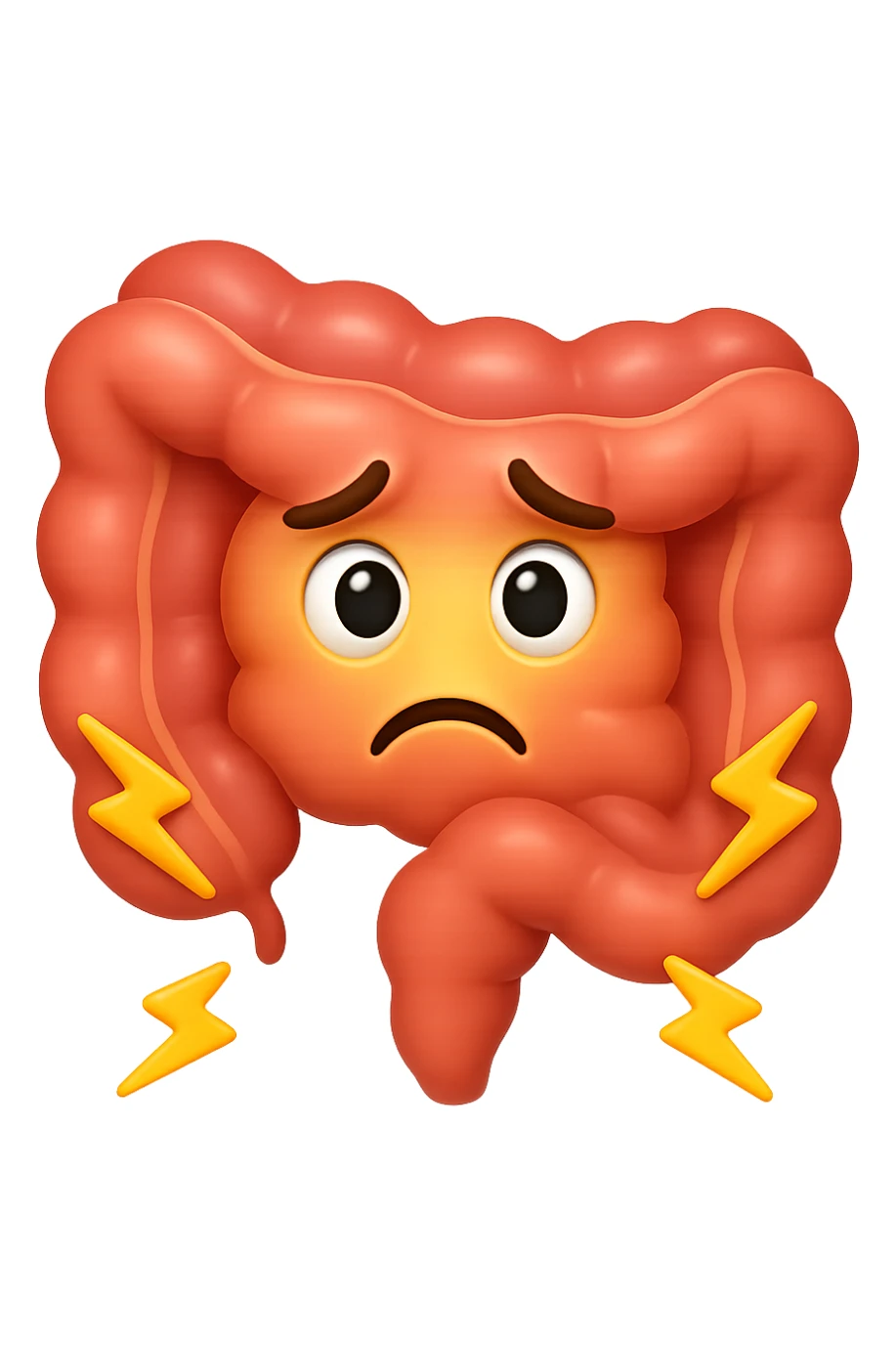 emoji stile iphone di un intestino con mal di pancia, espressione preoccupata sticker