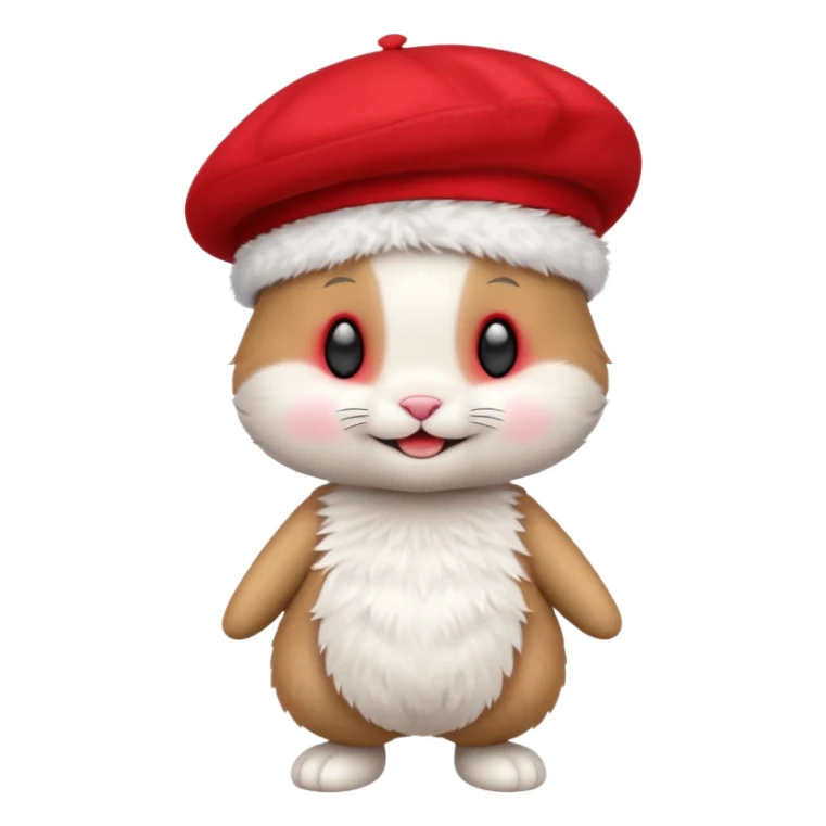 A cute full-length bunny smiley face standing on the side, wearing a stylish red beret. sticker