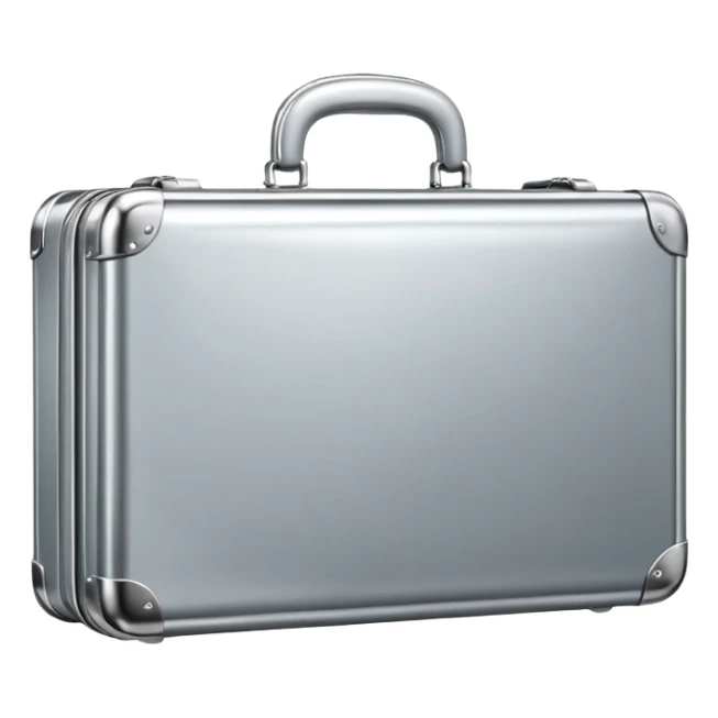 A luxury briefcase emoji made of polished silver chrome, smooth rectangular shape, metallic reflections, minimal high-end design, swag business aesthetic, iOS emoji style, centered, clean white background
 sticker