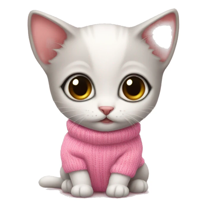 Cute Little Baby kitten with big eyes wearing a pink Cozy Sweater sticker