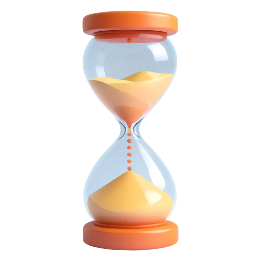 adorable 3D sand timer, glossy and smooth, soft lighting, pastel palette, realistic shadows and highlights sticker