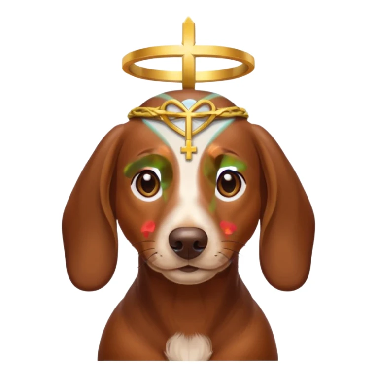 Brown dachshund with a cross above his head and a halo  sticker