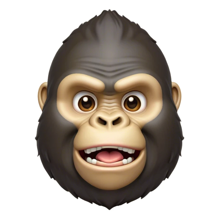 Cinematic Comical Gorilla Portrait Emoji, Head tilted dramatically with an exaggeratedly shocked expression, featuring a robust build with wide, comically expressive eyes full of humorous disbelief, Simplified yet hilariously expressive features, highly detailed, glowing with a slightly sassy jungle glow, high shine, dramatic yet playful, stylized with an air of quirky primate attitude, soft glowing outline, capturing the essence of a meme-worthy gorilla that appears ready to side-eye its way into viral fame! sticker