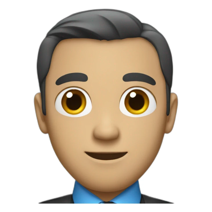 a bold man wearing a black suit with a blue shirt and a black tie underneath sticker