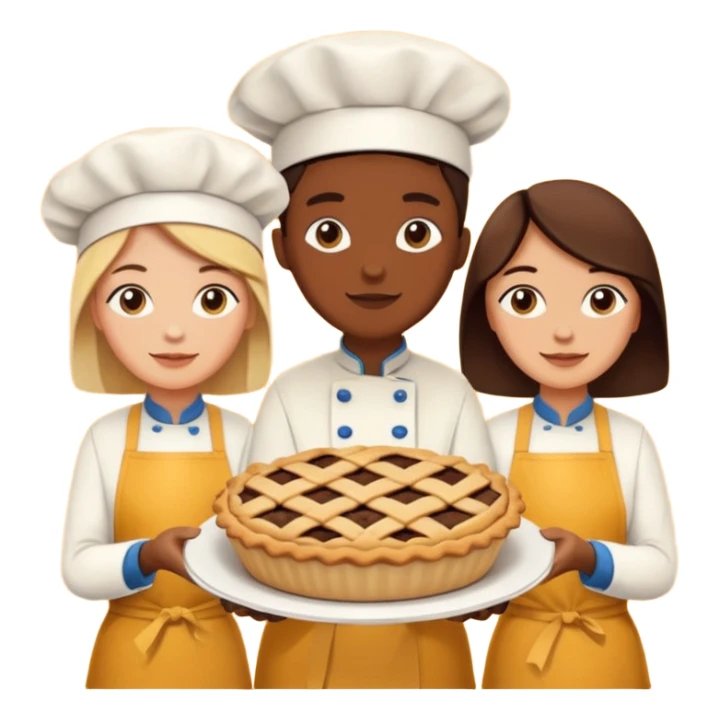 Baking community humanless avatar in vibrant style illustration. Pie, cookie, and muffin warm golden tones, simple shapes, flat design, high contrast. sticker