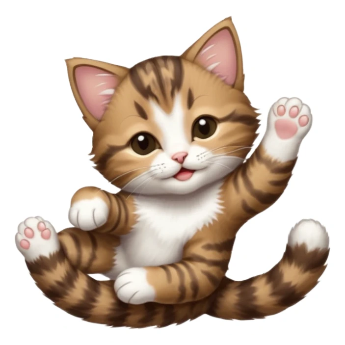 dark brown tabby and white kitten in funny positions stretched our upside down with eyes closed sticker