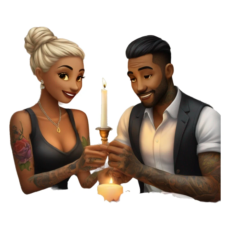 romantic candle light dinner for beautiful tattooed couple sticker