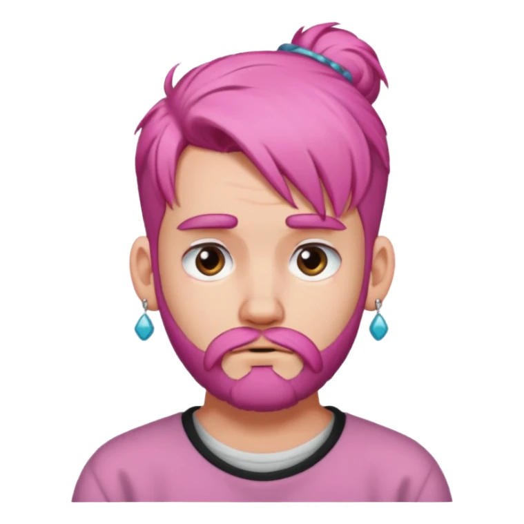  big bun haired with earrings pink hair guy sad with beard sticker
