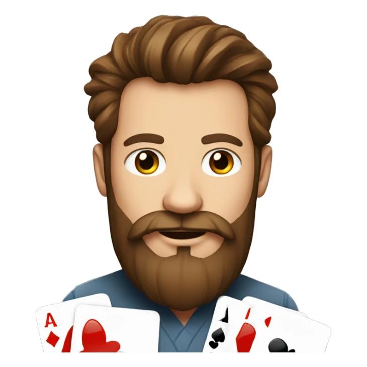 poker player with poker cards, brown hair and a full beard sticker