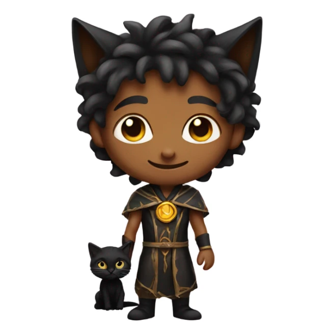 A sun warlock who has tan skin and is holding a black kitten sticker