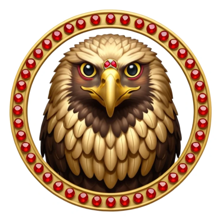Golden eagle with two heads crest / brosch in a circle with red gems and no background sticker