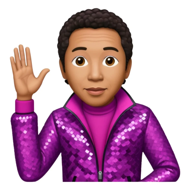 Smokey Robinson with dark brown hair, magenta sequin outfit  sticker