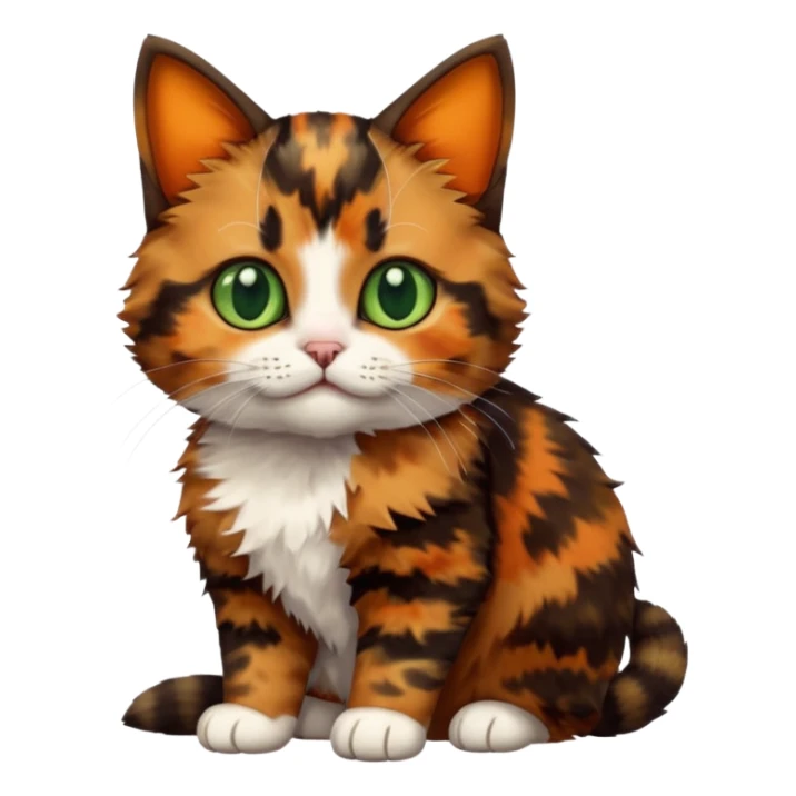 A high-resolution photo-realistic digital illustration of a brown multicoloured  tortoiseshell cat kitten, chest upward sticker