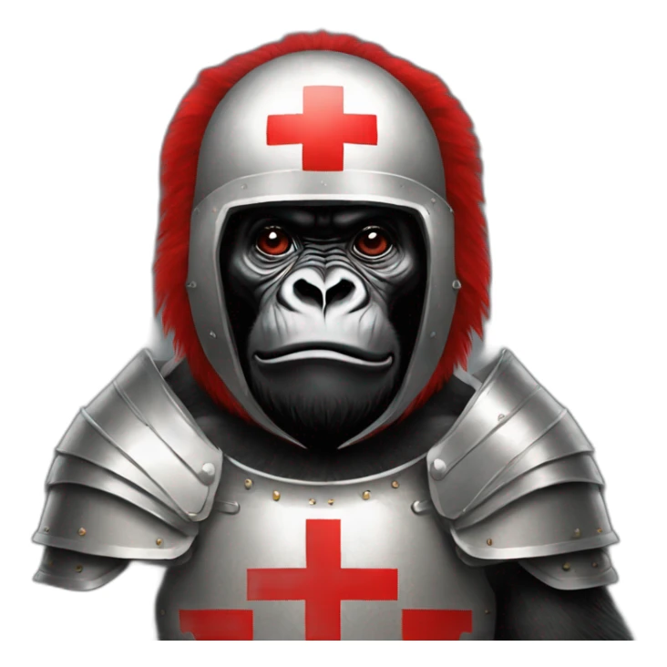 Gorilla wearing a Crusader armor with the holy red Cross sticker