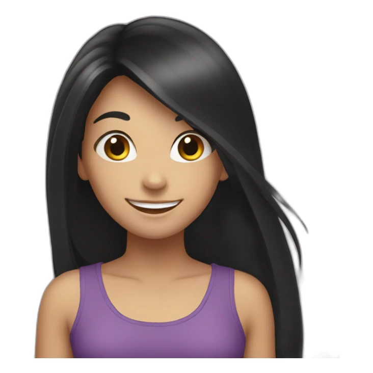 a happy girl with black long hair sticker