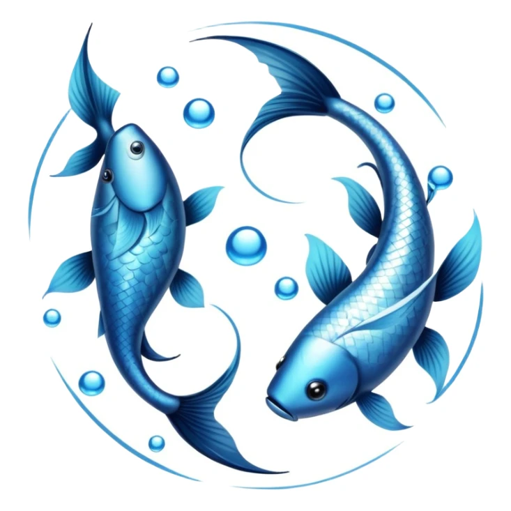 The zodiac symbol Pisces. Two fish in a “yin-yang” formation. One fish’s head is by the other fish’s tail, and vice versa forming a hoop sticker