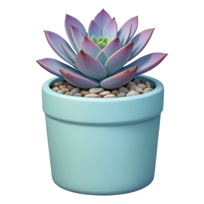 A pastel blue ceramic pot, cylindrical in shape, with a shallow rim, containing a Graptopetalum succulent plant. sticker