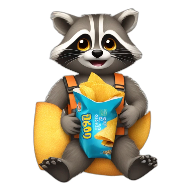 Raccoon with a seatbelt on eating a packet of crisps sticker
