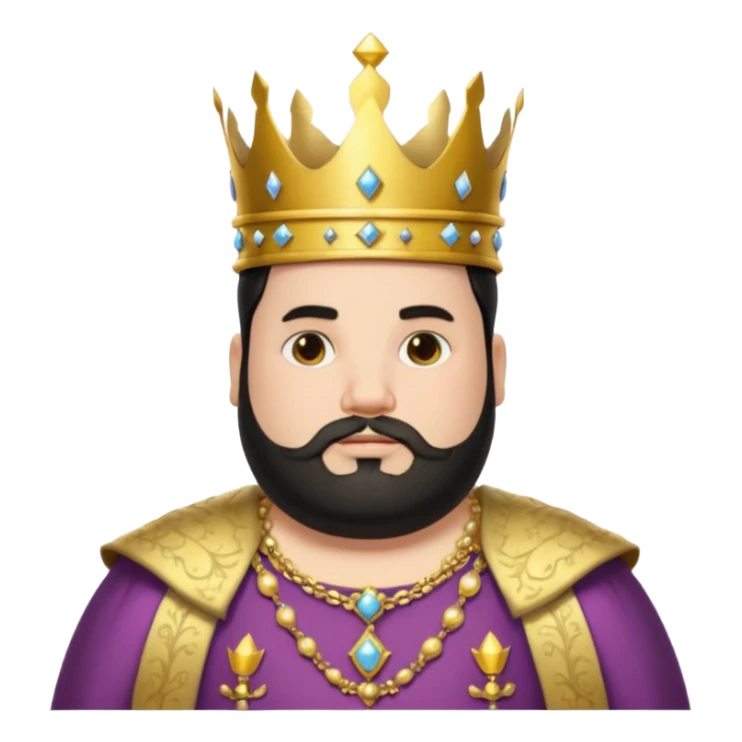 Bearded King, young fat king with short black beard, wearing crown, half body
 sticker