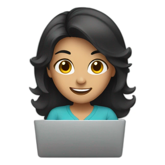 excited woman black hair working laptop sticker