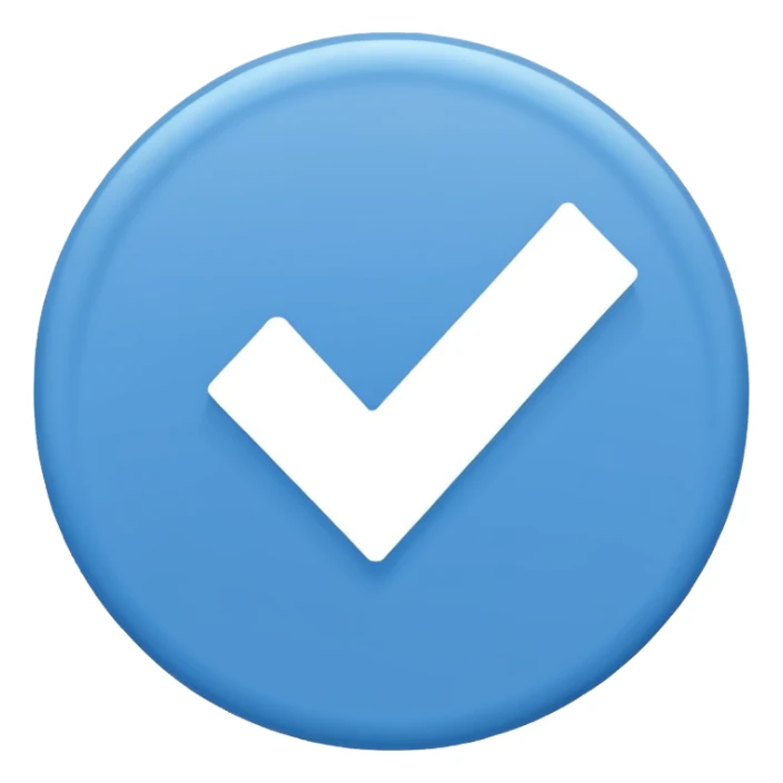 Simple icon, blue circle with a white checkmark in the center, clean white background, flat design, minimal style, clear and sharp, no text, no shadow. sticker
